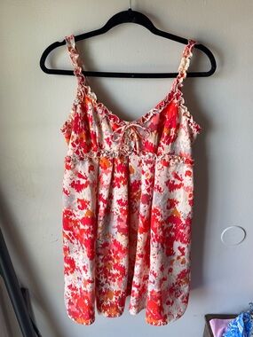 Madison Leigh Petite Coral Pink Floral Ruffle Babydoll Mini Dress 10P Y2K